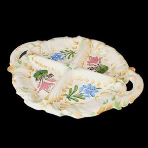Vintage Italian Ceramic Handpainted Floral Divided Serving Plate